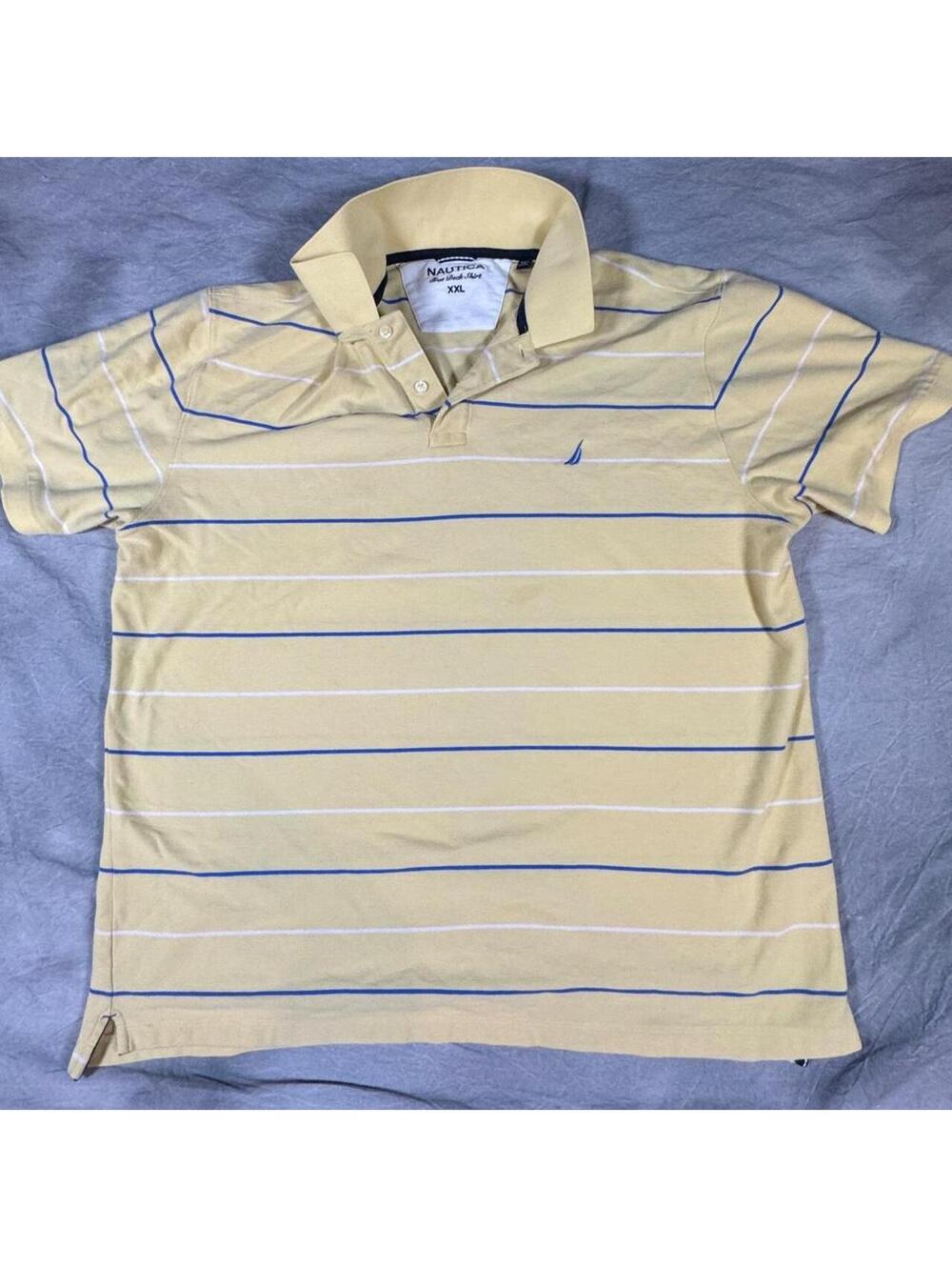 Nautica True Deck Shirt Striped Polo Men’s XXL Yellow Blue Coastal Prep